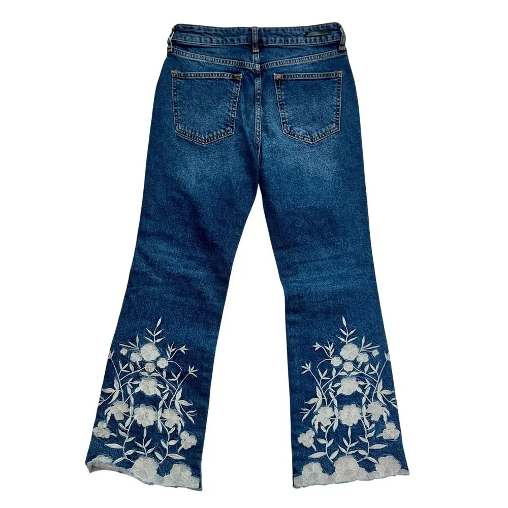 Anthropologie Pilcro Flare Jeans Women’s 26 Floral Embroidered Naturecore Boho - Picture 3 of 16